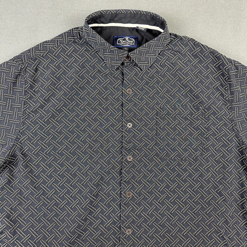 Nat Nast Luxury Originals Shirt Mens XL Black Geometric Silk Cotton Short Sleeve